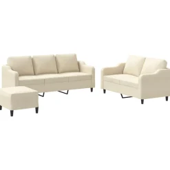 vidaXL 3-tlg. Sofagarnitur mit Kissen Creme Stoff