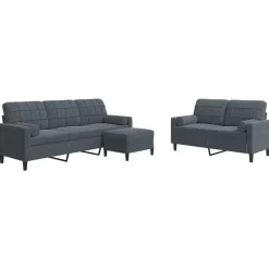 vidaXL 3-tlg. Sofagarnitur mit Kissen Dunkelgrau Samt