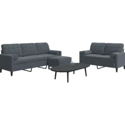 vidaXL 3-tlg. Sofagarnitur mit Kissen Dunkelgrau Samt