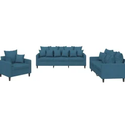 vidaXL 3-tlg. Sofagarnitur mit Kissen Blau Samt