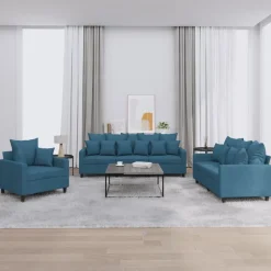 vidaXL 3-tlg. Sofagarnitur mit Kissen Blau Samt