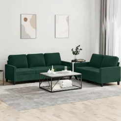 vidaXL 2-tlg. Sofagarnitur mit Kissen Dunkelgrün Samt