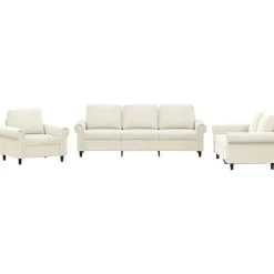 vidaXL 3-tlg. Sofagarnitur mit Kissen Creme Samt