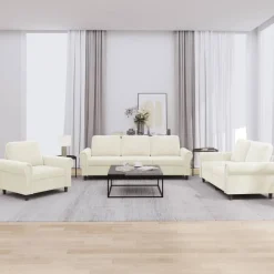 vidaXL 3-tlg. Sofagarnitur mit Kissen Creme Samt