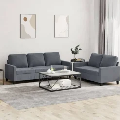 vidaXL 2-tlg. Sofagarnitur mit Kissen Dunkelgrau Samt
