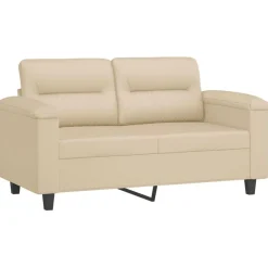 vidaXL 3-tlg. Sofagarnitur mit Kissen Creme Mikrofasergewebe