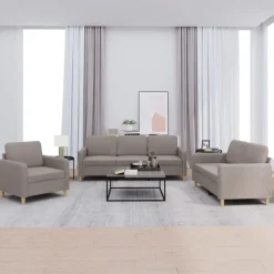 vidaXL 3-tlg. Sofagarnitur mit Kissen Taupe Stoff