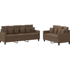vidaXL 2-tlg. Sofagarnitur mit Kissen Braun Stoff