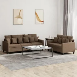 vidaXL 2-tlg. Sofagarnitur mit Kissen Braun Stoff