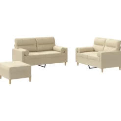 vidaXL 3-tlg. Sofagarnitur mit Kissen Creme Stoff