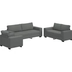 vidaXL 3-tlg. Sofagarnitur mit Kissen Dunkelgrau Stoff