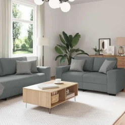 vidaXL 3-tlg. Sofagarnitur mit Kissen Dunkelgrau Stoff
