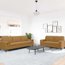 vidaXL 2-tlg. Sofagarnitur mit Kissen und Nackenrollen Braun Samt