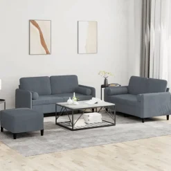 vidaXL 3-tlg. Sofagarnitur mit Kissen Dunkelgrau Samt