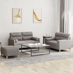 vidaXL 3-tlg. Sofagarnitur mit Kissen Taupe Stoff