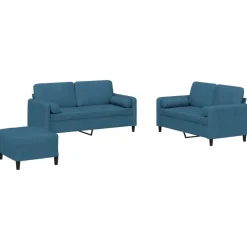 vidaXL 3-tlg. Sofagarnitur mit Kissen Blau Samt