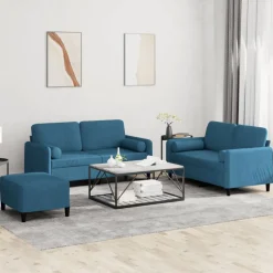 vidaXL 3-tlg. Sofagarnitur mit Kissen Blau Samt