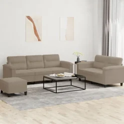 vidaXL 3-tlg. Sofagarnitur mit Kissen Taupe Mikrofasergewebe