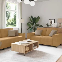 vidaXL 2-tlg. Sofagarnitur mit Kissen Braun Samt
