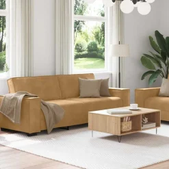 vidaXL 2-tlg. Sofagarnitur mit Kissen Braun Samt