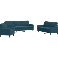 vidaXL 3-tlg. Sofagarnitur mit Kissen Blau Samt