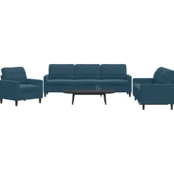 vidaXL 3-tlg. Sofagarnitur mit Kissen Blau Samt