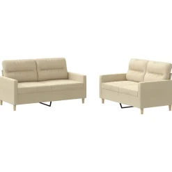 vidaXL 2-tlg. Sofagarnitur mit Kissen Creme Stoff