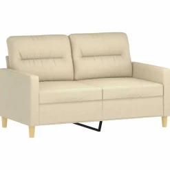 vidaXL 2-tlg. Sofagarnitur mit Kissen Creme Stoff