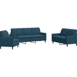 vidaXL 3-tlg. Sofagarnitur mit Kissen Blau Samt