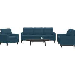 vidaXL 3-tlg. Sofagarnitur mit Kissen Blau Samt