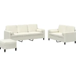 vidaXL 3-tlg. Sofagarnitur mit Kissen Creme Samt