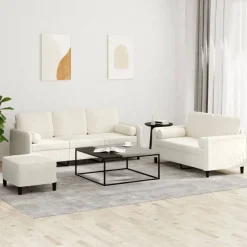 vidaXL 3-tlg. Sofagarnitur mit Kissen Creme Samt