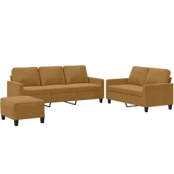vidaXL 3-tlg. Sofagarnitur mit Kissen Braun Samt