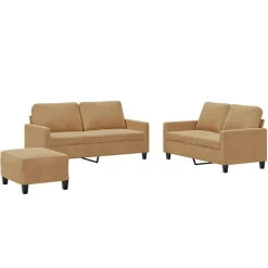 vidaXL 3-tlg. Sofagarnitur mit Kissen Braun Samt