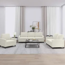 vidaXL 3-tlg. Sofagarnitur mit Kissen Creme Samt