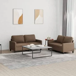 vidaXL 2-tlg. Sofagarnitur mit Kissen Braun Stoff