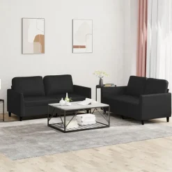 vidaXL 2-tlg. Sofagarnitur mit Kissen Schwarz Kunstleder