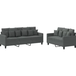 vidaXL 2-tlg. Sofagarnitur mit Kissen Dunkelgrau Stoff