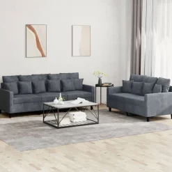 vidaXL 2-tlg. Sofagarnitur mit Kissen Dunkelgrau Samt