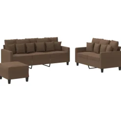 vidaXL 3-tlg. Sofagarnitur mit Kissen Braun Stoff