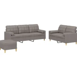 vidaXL 3-tlg. Sofagarnitur mit Kissen Taupe Stoff
