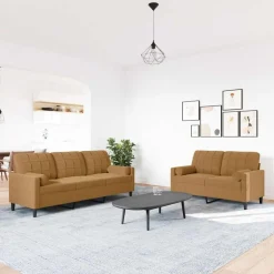 vidaXL 2-tlg. Sofagarnitur mit Kissen und Nackenrollen Braun Samt