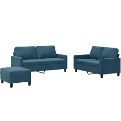 vidaXL 3-tlg. Sofagarnitur mit Kissen Blau Samt