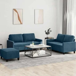vidaXL 3-tlg. Sofagarnitur mit Kissen Blau Samt