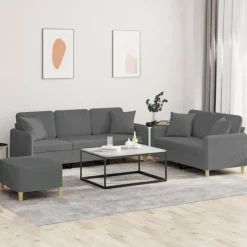 vidaXL 3-tlg. Sofagarnitur mit Kissen Dunkelgrau Stoff