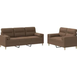 vidaXL 2-tlg. Sofagarnitur mit Kissen Braun Stoff