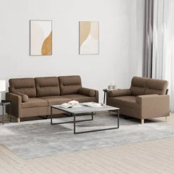 vidaXL 2-tlg. Sofagarnitur mit Kissen Braun Stoff