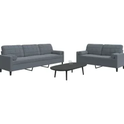 vidaXL 2-tlg. Sofagarnitur mit Kissen und Nackenrollen Dunkelgrau Samt