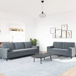 vidaXL 2-tlg. Sofagarnitur mit Kissen und Nackenrollen Dunkelgrau Samt