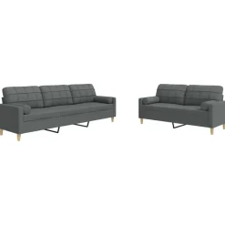 vidaXL 2-tlg. Sofagarnitur mit Dekokissen Dunkelgrau Stoff